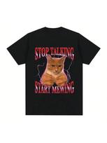 Stop Talking Start Mewing T-Shirt Funny Cute Cat Meme Graphic Short Sleeve T Shirts 100% Cotton Comfort Loose T-Shirts Oversized S įvairiaspalvis