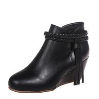 Madingi Retro Moteriški Platforminiai Batai Kutai Pleištai Batai Moteriški Užtrauktukas Vienspalviai Trumpučiai Apvalus Pirštas Batai Moterims Zapatos De Mujer 35 juoda