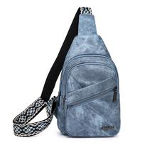 Sling Bags for Women Crossbody Bags PU Leather Backpack Sling Purse Multi-Pocket Packs with Adjustable Guitar Strap Women's Fanny Pack Chest Bags mėlyna