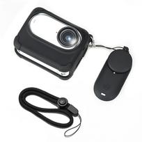 Silikoninis apsaugos rinkinys Insta360 GO 3S apima kameros dangtelį, kaklo dirželį, apsauginį dirželį ir objektyvo dangtelį