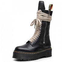 Top layer thick bottom hole locomotive boots women's side zipper lychee pattern long boots leather loose 35