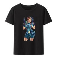 Tomb Raider Lara Croft Black White Print T Shirt Men Women Short Sleeve Oneck Fashion Streetwear Creative Popular Hipster Shirt S