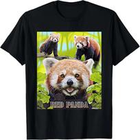 Cute Red Panda In The Wild Montage Illustrated T-Shirt S juoda