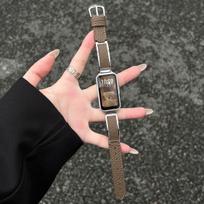 Elegant Metal & Leather Wristband for Huawei Band 11 Pro - Fits 9/8 NFC, 10th Gen, Women's High-end Style Huawei Band 8/8 NFC Strap with 2 Screen Protectors