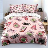 Retro Gaming Icons on Pink Background Bedding Set for Kids Luxury Gift 3pcs Digital Print Comforter Set Soft Comfortable 135x200cm
