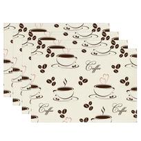 4pcs Coffee Placemats – Heart & Steam Cup Pattern, Washable Polyester Table Mats for Dining Kitchen, Non-Slip Heat Resistant 4PCS