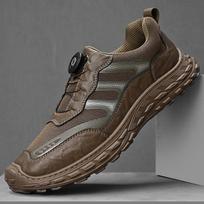 Rotating Button Design Men's Casual Sneakers Breathable Non Slip Comfortable Quick Lace Up Walking Shoes Outdoor Daily Driving Footwear 39 chaki