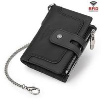 HUMERPAUL BP778 Short Leather Wallet RFID Tri-fold Double Zipper Coin Purse juoda