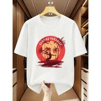 Plus Size Men's T-Shirt Cotton, Short-Sleeved Surf Paradise Print, Comfortable and Casual Summer Style 2XL balta