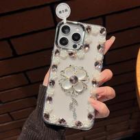Applicable to VIVO S30 four-leaf clover luxury rhinestone mobile phone case three-dimensional advanced sense V60LITE transparent electroplating case iphone 11 rožinė