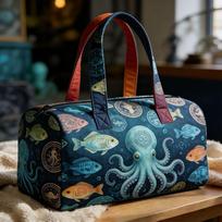 Nautical Octopus Print Tote Bag Quilted Travel Handbag 3D Bohemian Cruise Vacation Camping Fitness Beach Bag Leisure Mixed Color Large Capacity Duffel 16''x8''x8''