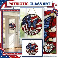 Round Hanging Decorative Suncatcher Panel with Flag Pattern for Door and Window Home Ornament Indoor Outdoor Display
