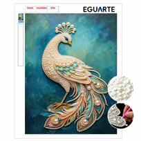Majestic Peacock Pearl Kit 5D Round Rhinestone Art Handmade Wall Picture Elegant Home Decor Present for Daily and Holiday Use 30x40cm