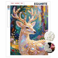 Majestic Deer Pearl Kit 5D Round Rhinestone Art Handmade Wall Picture Elegant Home Decor Present for Daily and Holiday Use 30x40cm