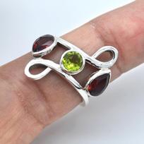 925 Sterling Silver Ring Garnet Peridot Gemstone Handmade Designer Partywear Women Ring Jewelry 6 beige