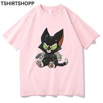 Anime Lackadaisy Marškinėliai Moteriški Marškinėliai Kawaii Juodas Katinas Juokingi Unisex Viršutiniai Drabužiai Grafinis Džemperis Vintažiniai Vasariniai Marškinėliai Medvilniniai Marškinėliai 2XL