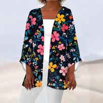 Women's Casual And Fashionable  Printed Lightweight Mid Length Jacket Cardigan Cardigan L