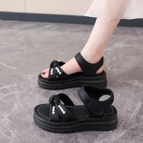 French platform Velcro sandals women's summer wear 2025 new with skirt soft sole not tired feet Roman sandals 34 juoda
