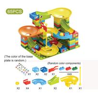 65 vnt./komplektas Marble Race Run Block Suderinamas su dvipusiais statybiniais blokeliais Plastikiniai piltuvėlio slankiojantys „pasidaryk pats“ surinkimo plytos Klasikinės pagrindo plokštės