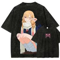 Mano Persirengimo Mylimoji Marin Kitagawa Žiemos Uniforma Taikos Ženklas Vintažinis Rūgštinio Plovimo Dvisienis Grafinis Ypač Laisvas Juodas Marškinėlis | Anime Gerbėjų Gatvės Apranga L