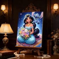 Starry Bouquet Jasmine & Stitch New Pearl-Inlaid Frameless Art | Handmade Pearl Craft, Starry Exotic Bouquet Theme, for Exotic Romantic Decor 35x45cm