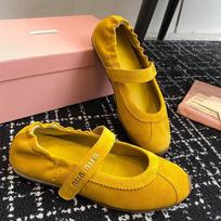 Cowhide version~ miu's niche leather Velcro single shoes women's flat bottom shallow mouth German training shoes casual sports ballet shoes 35