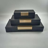 Black Manta Ray Pattern Dressing/Beside Table Ornament with Right Angle Hardware Storage Box, Handmade. Small 255x120x75 juoda