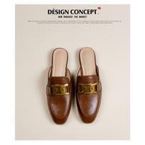 Summer flat-bottomed bag head lazy Muller shoes metal horse buckle half slippers women's summer heel wear women's shoes 35 ruda