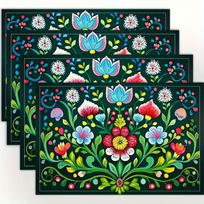 Colorful Floral Print Linen Placemat Set Vibrant Table Mats For Dining Kitchen Decor Boho Style Heat Resistant Washable Kitchen 4PCS