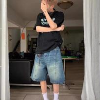 Retro Washed Old Denim Shorts Men's High Street Trendy Brand Design Loose Straight-leg Pants S