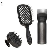 Professional Hair Washing Set Scalp Massage Brush Detangling Comb Shampoo Bottle For Voluminous Styling Women Daily Hair Care 1 juoda
