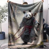 Panda Samurai Warrior Throw Soft Flannel AC Blanket Lightweight Summer Nap Throw Cozy  Blanket for Sofa Bed Travel Home 75x90cm
