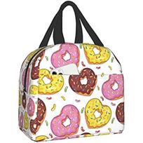 Love Donuts Lunch Box Insulated Lunch Boxes Waterproof Lunch Bag Reusable Lunch Tote with Front Pocket for Office Picnic School 22x20x13CM juoda