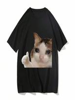 Funny Daily Wear Tees Sad Cat Meme Men Women Short Sleeve Funny Graphic T-Shirt Comfortable Soft Casual T-Shirts S įvairiaspalvis