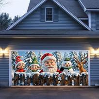 2D Christmas Garage Door Decoration Santa, Elves, Snowman & Reindeer Banner 47.2x31.5inch/120*80cm