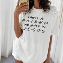 T-Shirt Casual Short Sleeve Faith Wounisex's Tops Clothing Jesus Inspirational Letter Print T-Shirt Fun Friends Religion S įvairiaspalvis