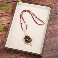GEMCHIC Women's New Chinese Style Maneki Neko Necklace with Imitation Song Brocade Pendant and Beaded Chain