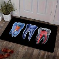 Deconstructive Dental Art Area Rug, Abstract Orange & Blue Floor Mat for Study & Lab, Non-Slip High Density Entry Carpet 40x60cm