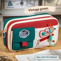 Retro American Pencil Case Classic Style High Aesthetic Large Capacity for Creative Use žalia