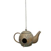 Metal Teapot Bird Feeder Hanging Garden Ornament Decorative Iron Outdoor Patio Yard Accessory with Chain for Hanging
