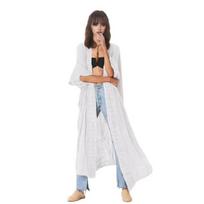 Lady Beach Cardigan Sunscreen Anti-UV Long Sleeves Lace Bohemian Style Bikini Cover-up Thin Calf Length Vacation Daily Leisure Style Coat balta