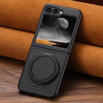 Samsung Z Flip serijos magnetinis belaidžio įkrovimo odinis dėklas su 360° besisukančiu žiediniu stoveliu Samsung Z Flip 5