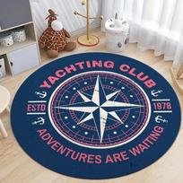 Nautical Round Area Rug Soft Plush Carpet for Living Room Bedroom Non-Slip Machine-Washable Floor Mat Diameter 90cm(35in)
