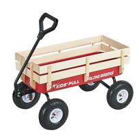 Pull-Along Wagon for Kids, 101cm Toddler Wagons with Wooden Panels & Handle, Supports up to 150kg, All-Terrain Utility Wagon Cart Birthday Present for