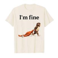 Y2k Hip Pop Tops Sad Monkey Punch Meme with An Orange Toy Im Fine Tshirt for Unisex Women Cotton T Shirts Casual Loose Tops XL