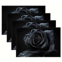 Juodos Rožės Padėkliukai Stalui, 4 vnt. Elegantiškas Gėlių Raštas, Lininiai Stalo Padėkliukai Virtuvei, Valgomajam, Namų Dekoras, Dovana 4PCS black