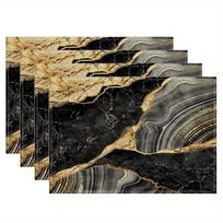 4 vnt. Juodo ir aukso marmuro padėkliukai – skalbiami poliesterio staltiesės, karščiui atsparūs, neslystantys, skirti valgomajam, virtuvei 4PCS beige