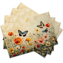 4 vnt., Žolės, gėlių ir drugelių padėkliukai, Geriausi padėkliukai, Plaunami, Tinka šventėms, Namų dekoravimui 4PCS beige