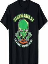 Storm Area 51 UFO Alien In Handcuffs Drawing T-Shirt S įvairiaspalvis