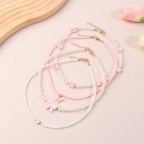 4pcs/Set Girls' Butterfly Heart Flower Pearl & Beaded Handmade Necklace Set Children Teen Friendship Best Gift For Friends